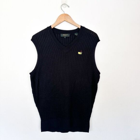 Bobby Jones Collection Masters Embroidered Unisex Black Cable Knit Silk V Neck S - Picture 2 of 7